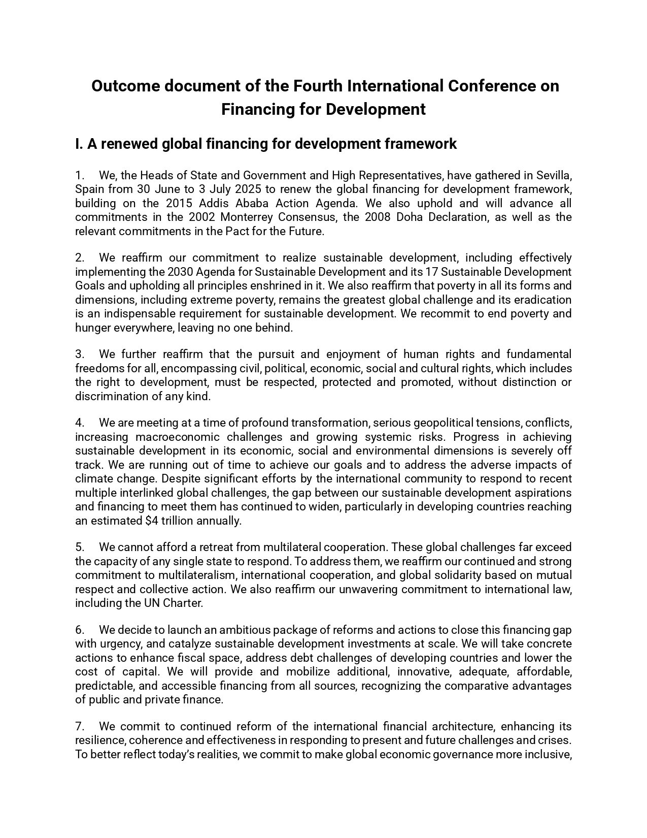 Outcome document of the Fourth International Conference on Financing for Development