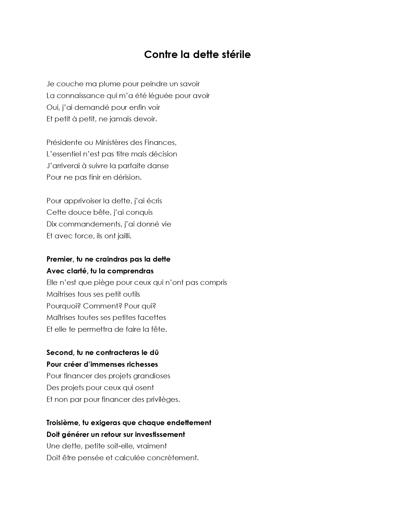 Contre la dette stérile