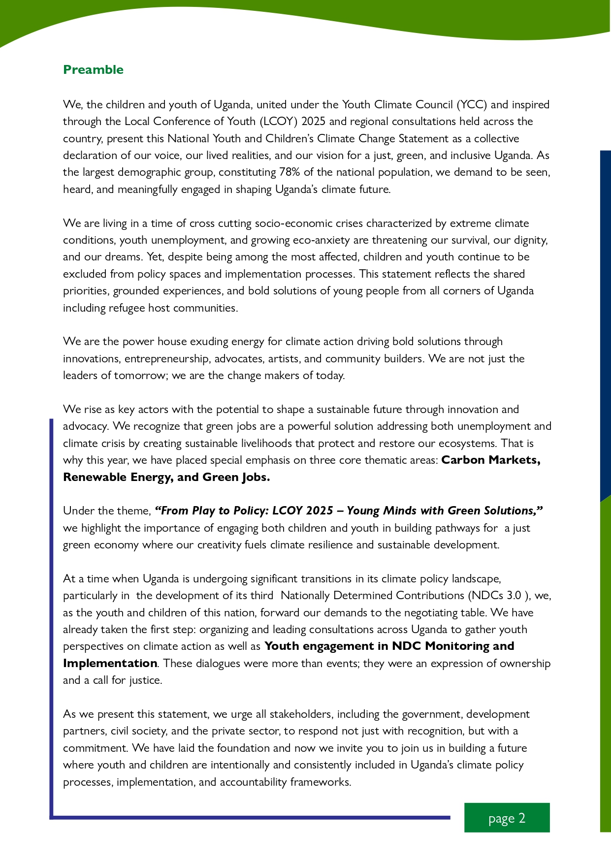 National Youth And Children's Climate Change Statement - Uganda 2025