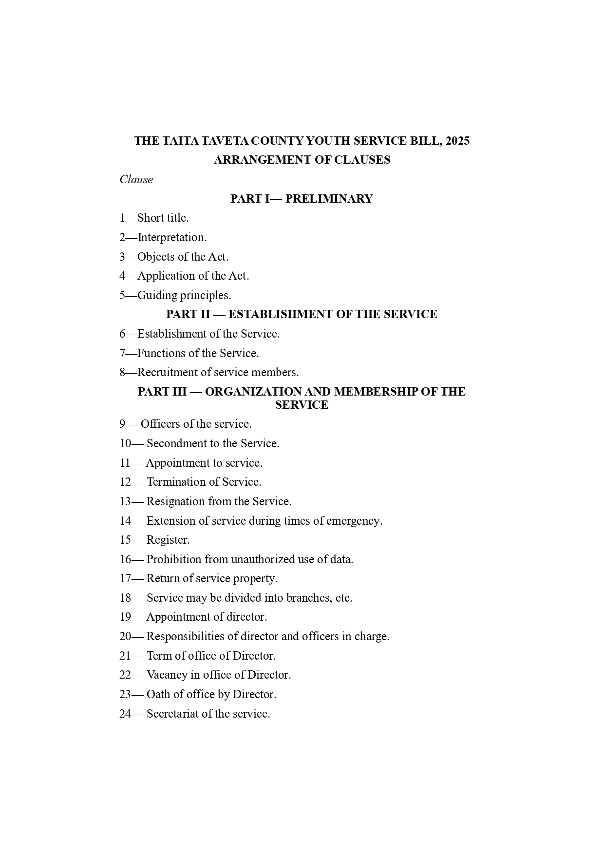 The Taita Taveta County Youth Service Bill 2025