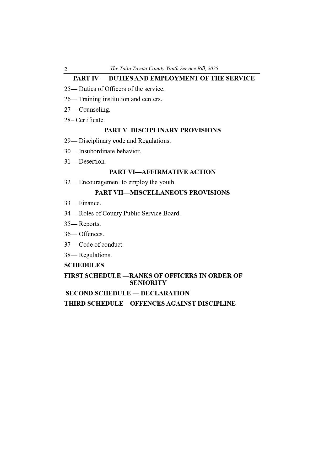 The Taita Taveta County Youth Service Bill 2025