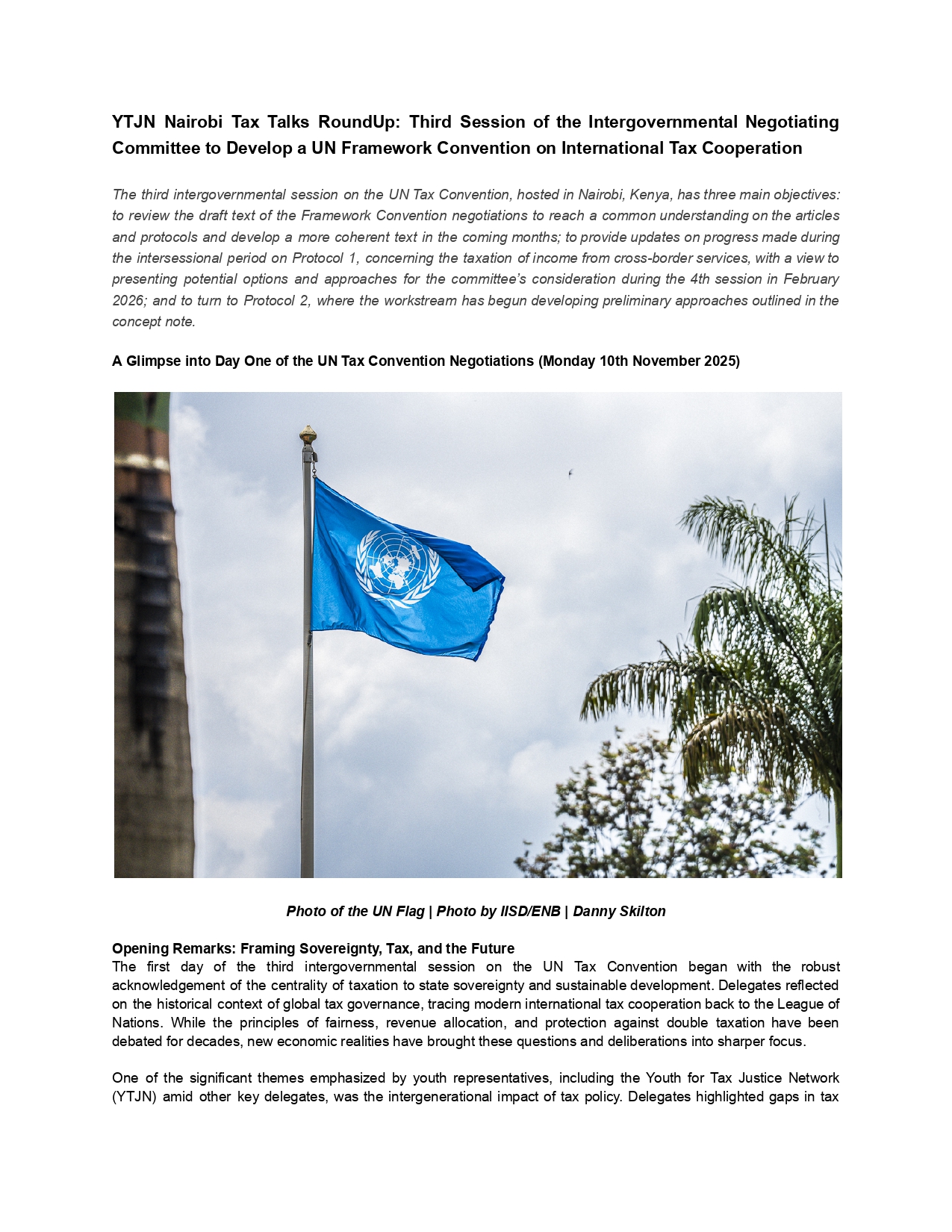 YTJN Nairobi Tax Talks RoundUp: Third Session of the Intergovernmental Negotiating Committee to Develop a UN Framework Convention on International Tax Cooperation