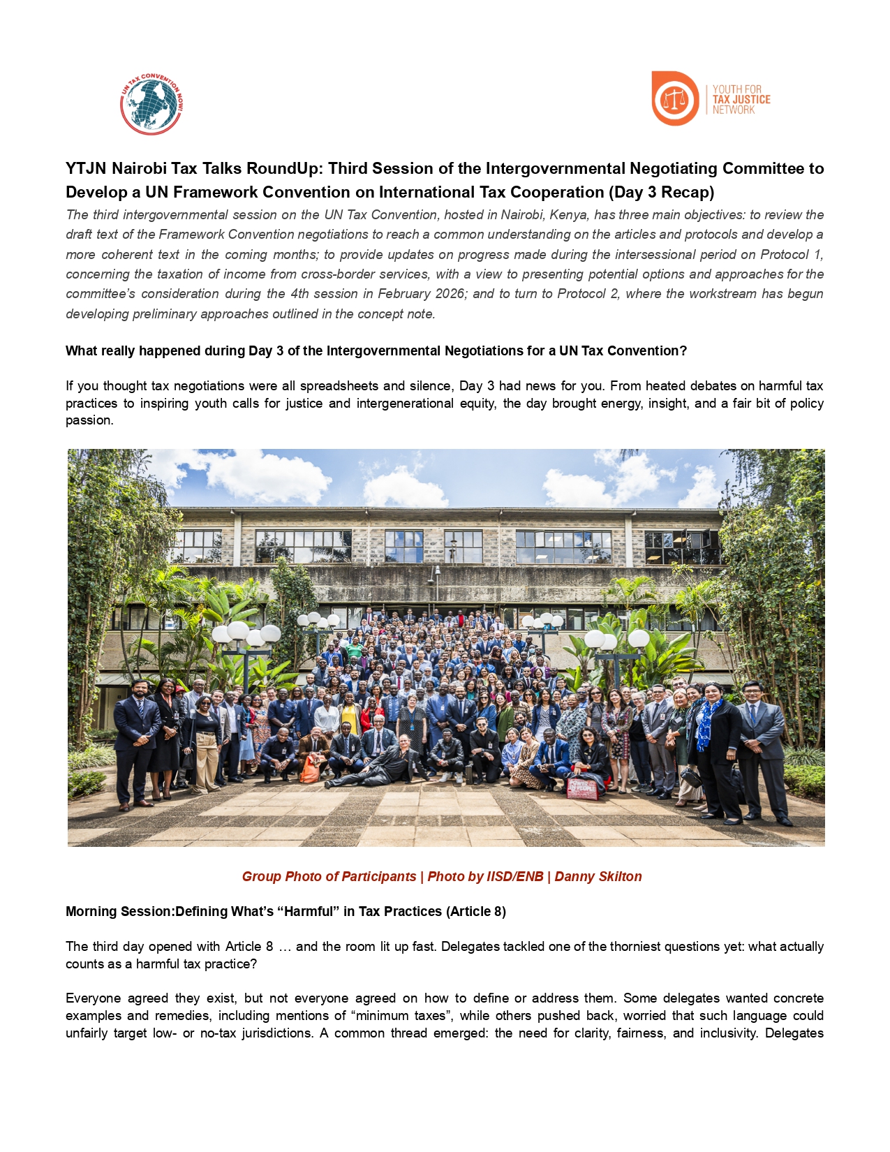 YTJN Nairobi Tax Talks RoundUp: Third Session of the Intergovernmental Negotiating Committee to Develop a UN Framework Convention on International Tax Cooperation (Day 3 Recap)