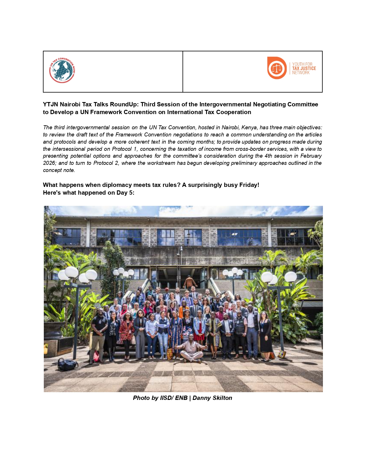 YTJN Nairobi Tax Talks RoundUp: Third Session of the Intergovernmental Negotiating Committee to Develop a UN Framework Convention on International Tax Cooperation - Day 5