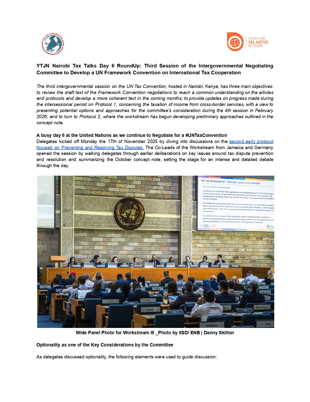 YTJN Nairobi Tax Talks RoundUp: Third Session of the Intergovernmental Negotiating Committee to Develop a UN Framework Convention on International Tax Cooperation Day 6