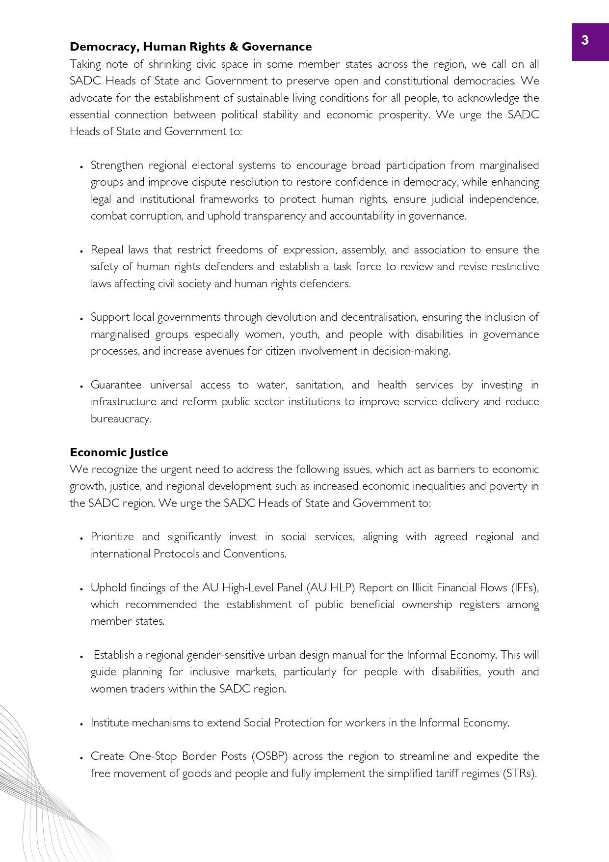 Southern African Development Community (SADC) People’s Summit 2024 Communique to the SADC Heads of State &amp; Government