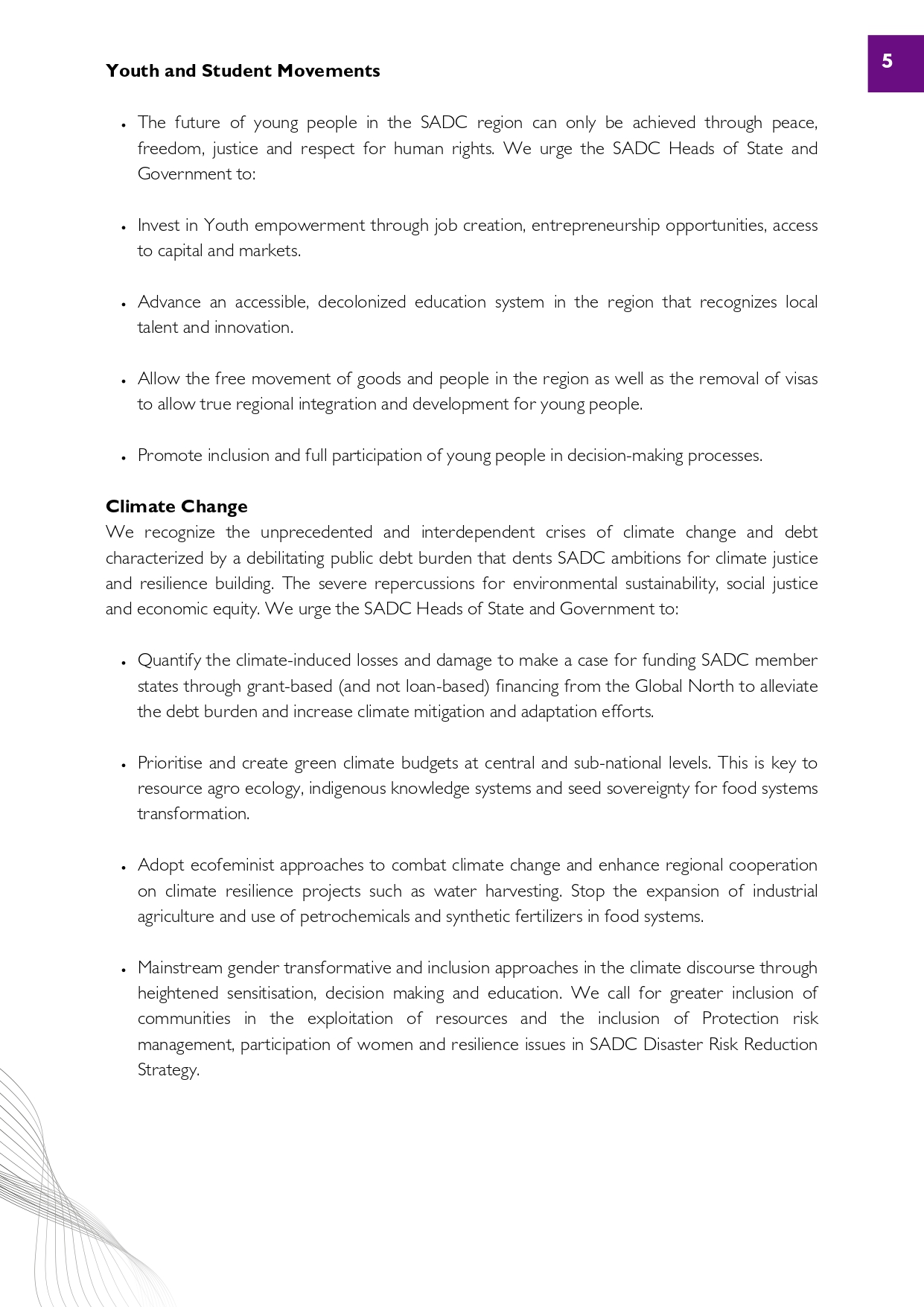 Southern African Development Community (SADC) People’s Summit 2024 Communique to the SADC Heads of State &amp; Government