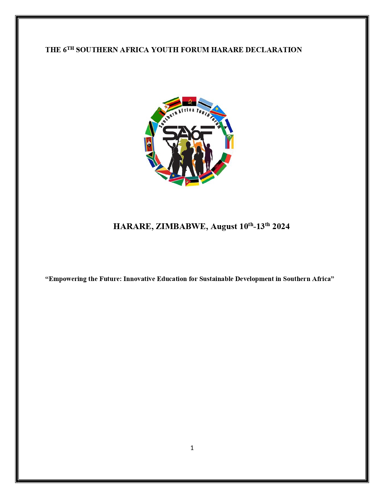 The 6th Southern Africa Youth Forum Harare Declaration